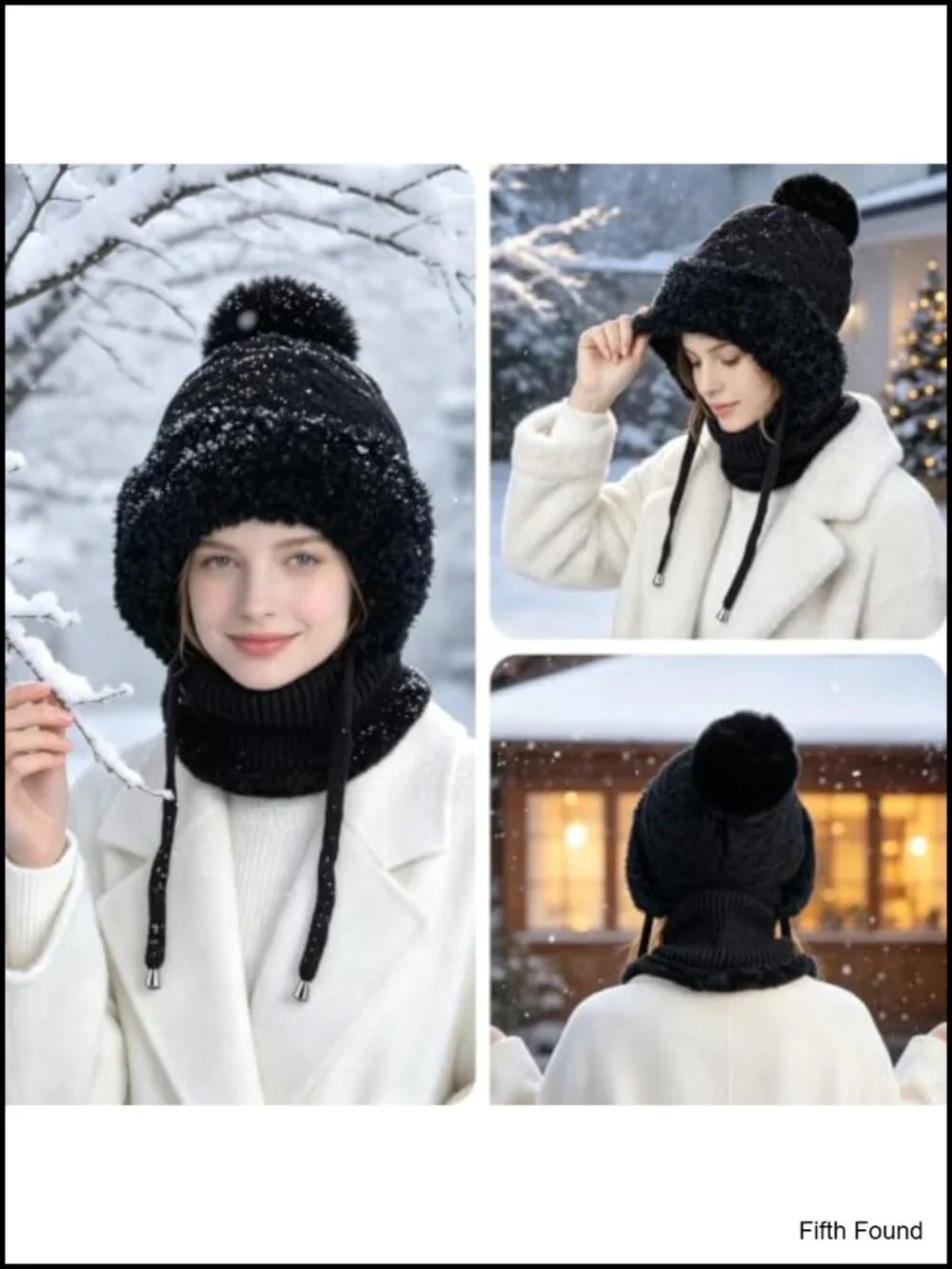 3-in-1 Knit Beanie Hat with Scarf & Mask Balaclava Women Winter